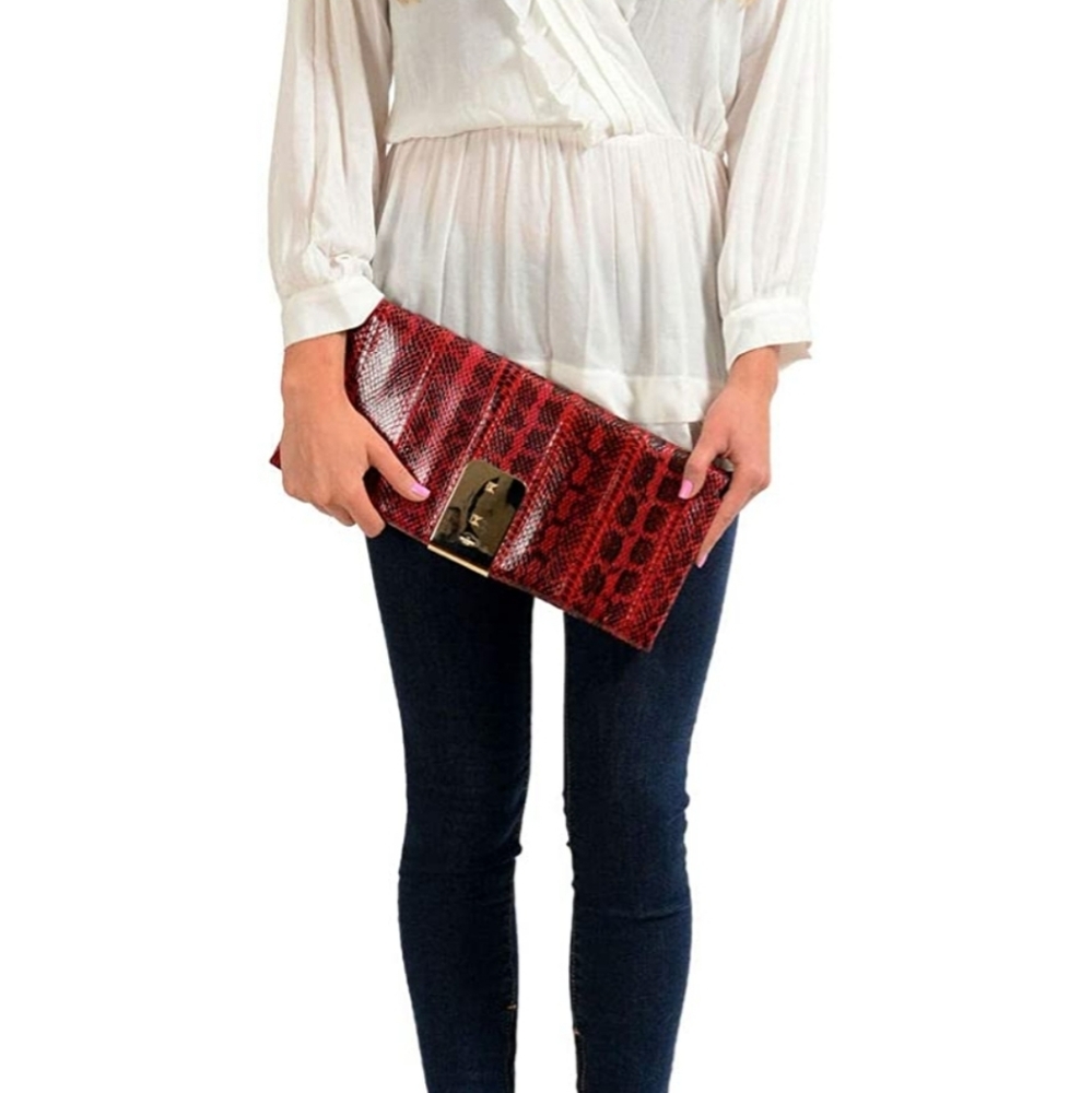 Valentino Snakeskin Rockstud Clutch